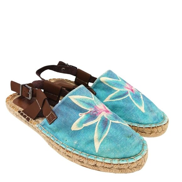 Sundias Espadrille Sandals Floral Canvas Leather Straps Size EU 38 - Picture 1 of 11